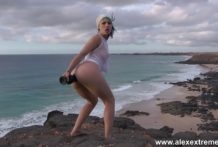 Sexy Proxy Paige fuck her ass with black buttplug & anal prolapse at the cliff edge